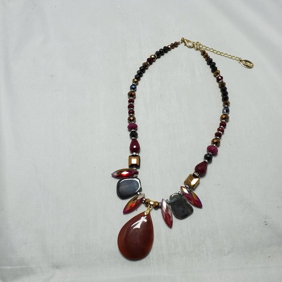 Ali Khan multi glass stone with beads necklace red theme with gift box - Picture 3 of 6